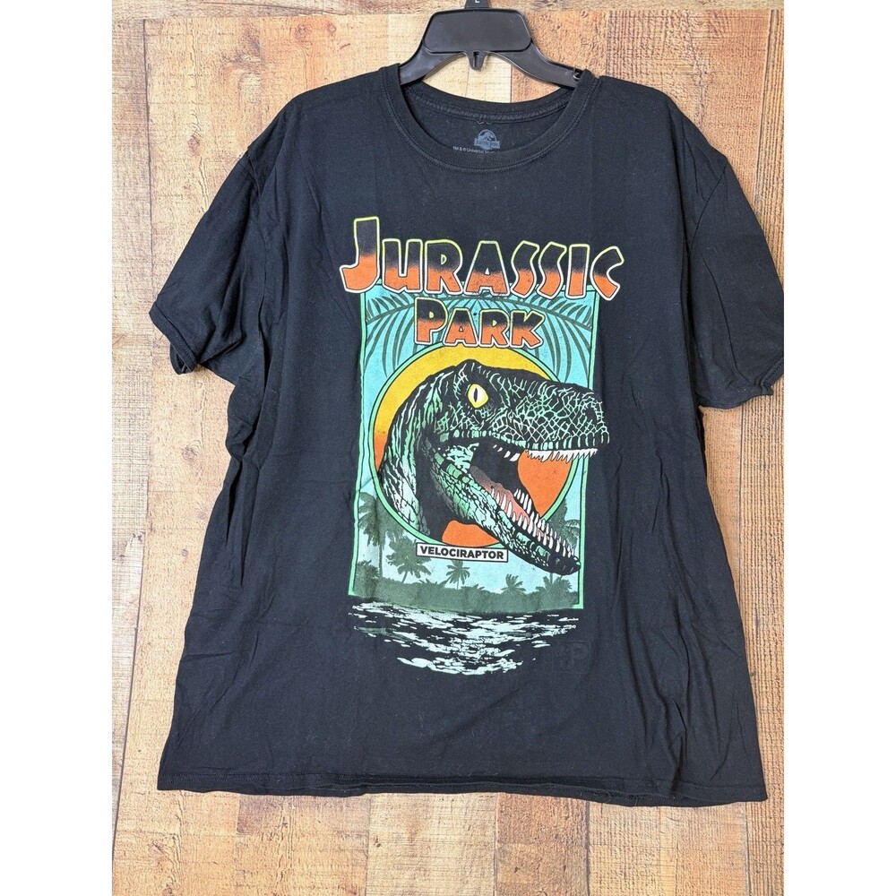Jurassic Park Velociraptor T Shirt 2XL Black Retro 90s Graphic Y2K Dinosaur